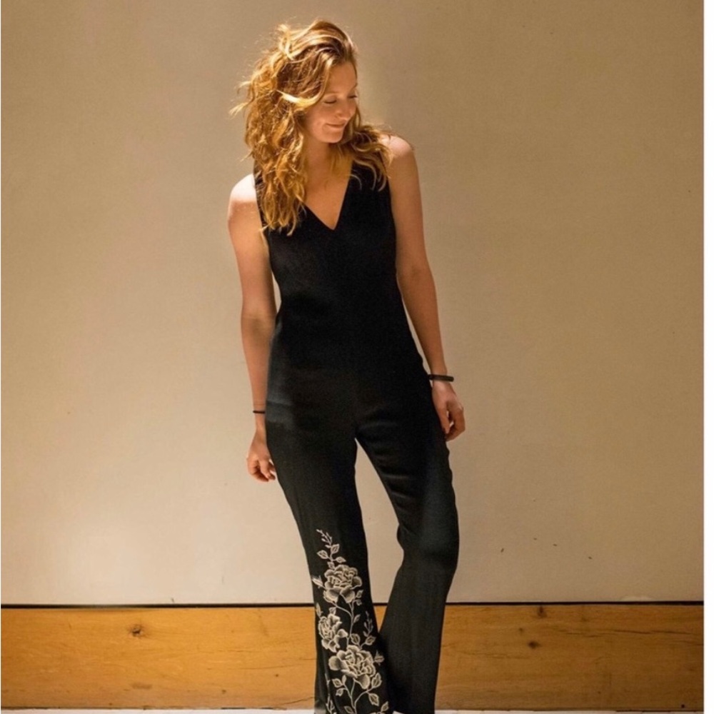 NWT Anthropologie HD in Paris Floral Sleeveless Black Jumpsuit in Sz 10